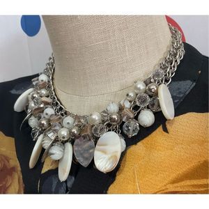 Vintage 90’s Beaded Bib Necklace Abalone Shell Beads 20” Adjustable 🌷💕